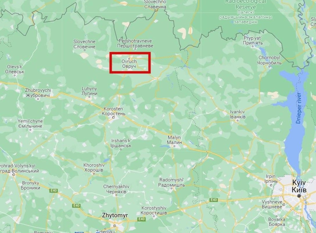 Город Овруч на карте.