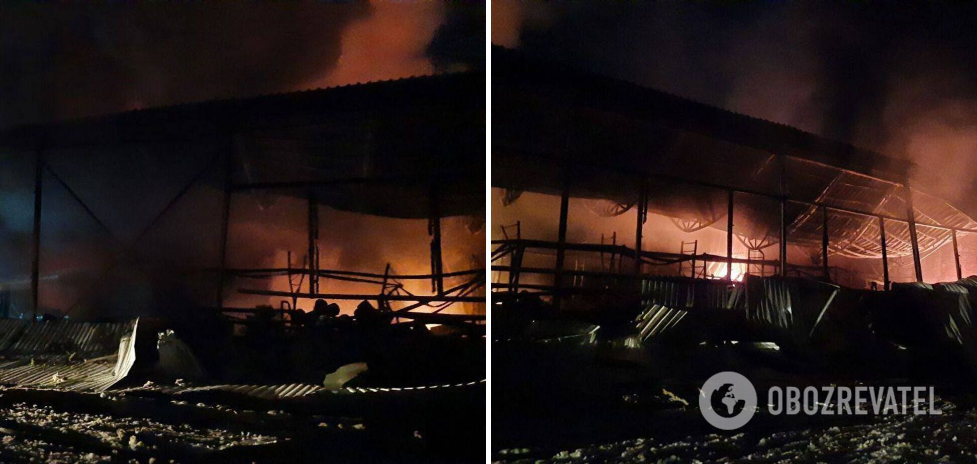 В результате обстрела автогенного завода начался пожар.