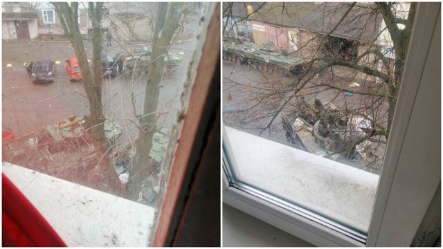 Російські БМП під домом. У повідомленнях місцевих їх разом з БМД називали "танками"