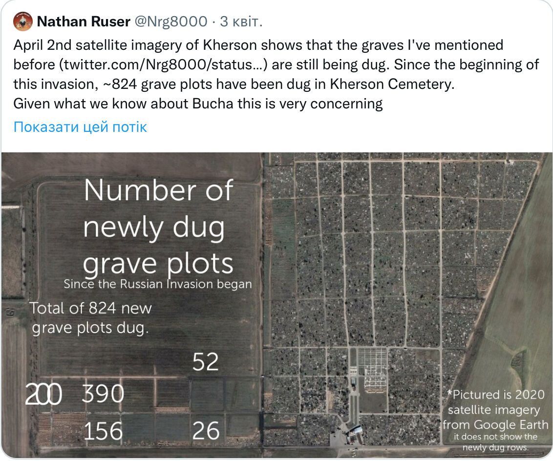 2 апреля в Херсоне было более 800 новых могил.