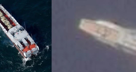 В Севастопольской бухте буксируют десантный катер, ранее замеченный у острова Змеиный 03 В Севастопольской бухте буксируют десантный катер, ранее замеченный у острова Змеиный 03