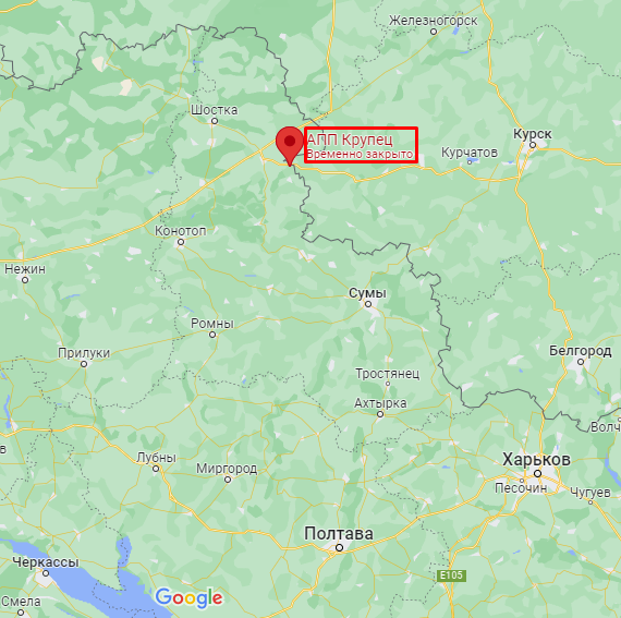 Пункт пропуска "Крупец" на карте dqxikeidqxitkant