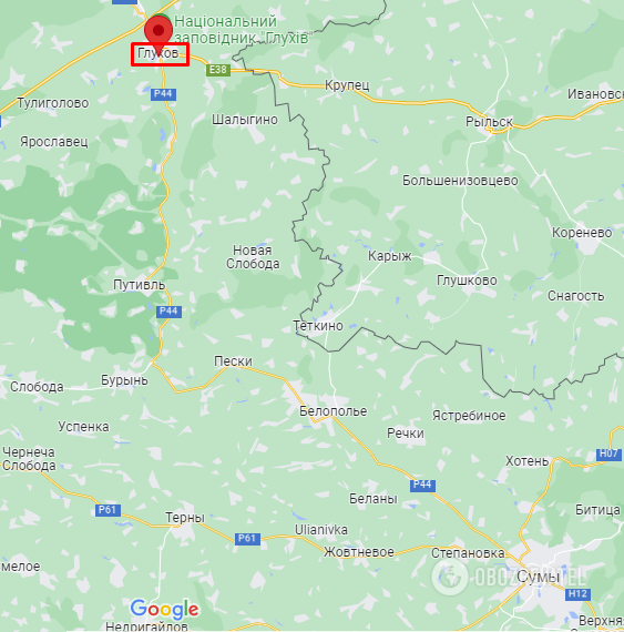 Город Глухов на карте