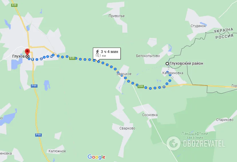 Расстояние от Глухова до границы