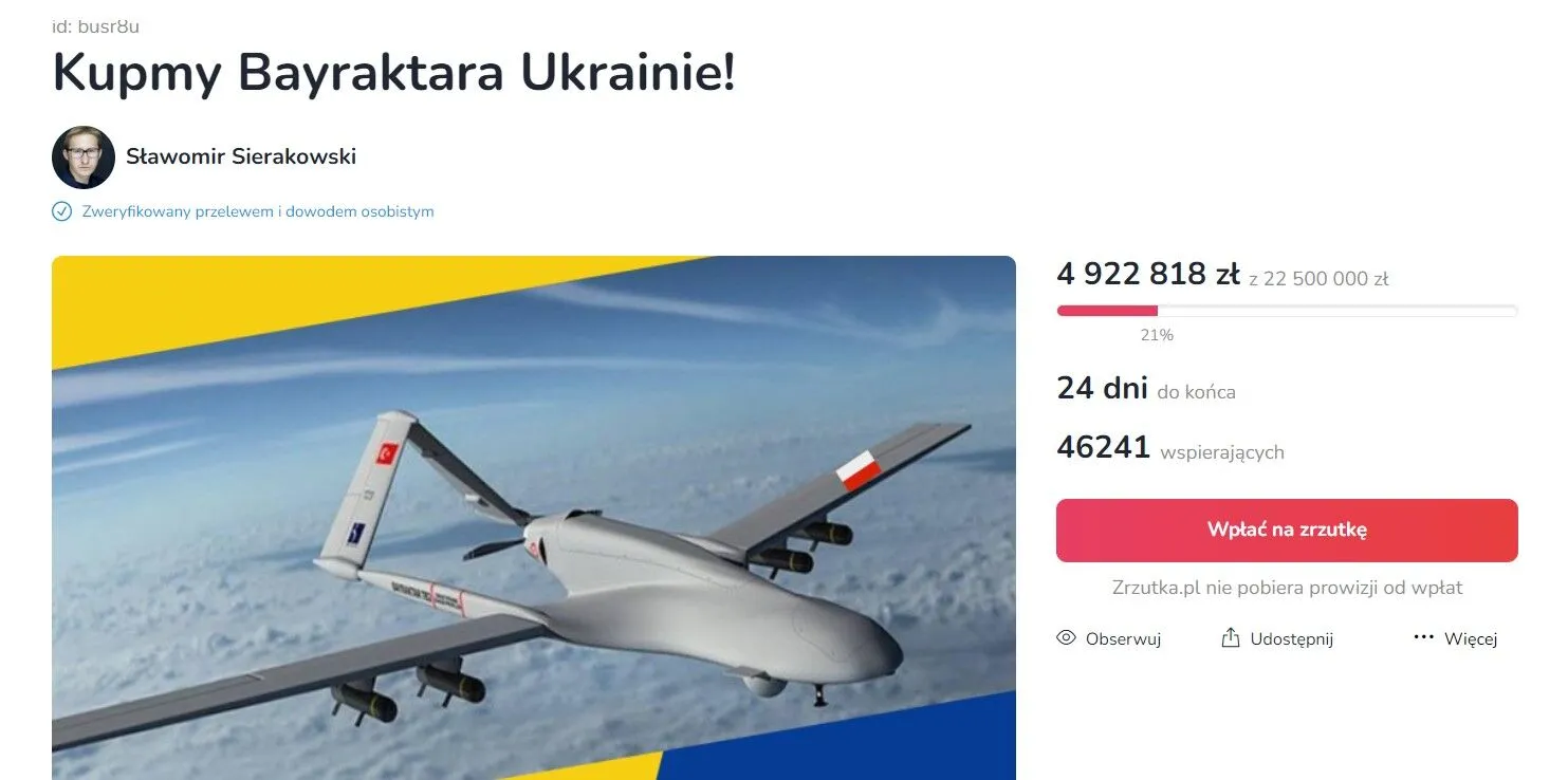 Поляки собрали первый миллион долларов на "Байрактар". dqxikeidqxitkant
