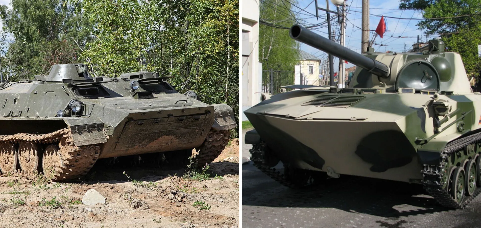 Слева - МТ-ЛБ, с которого для своего "монстра" оккупанты взяли шасси, справа - "Нона", от которой новое "чудо техники" получило 120-мм пушку dqxikeidqxitkant