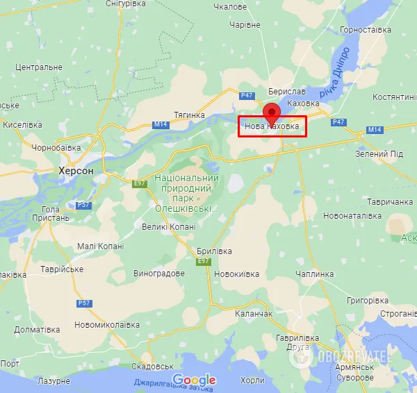 Новая Каховка на карте