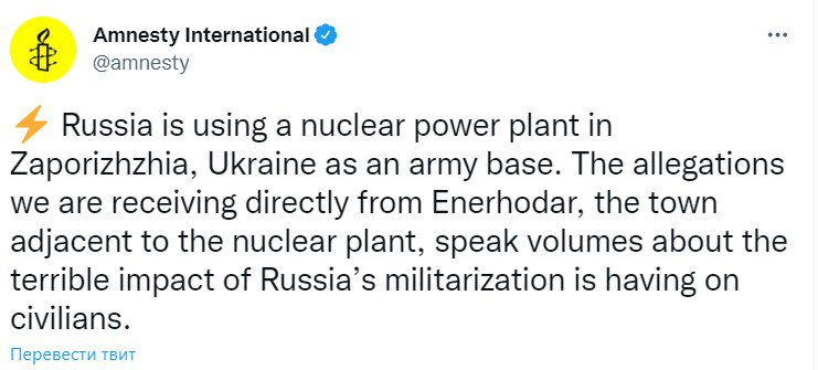 Amnesty International відреагувала на ситуацію навколо ЗАЕС dqxikeidqxiqqeant