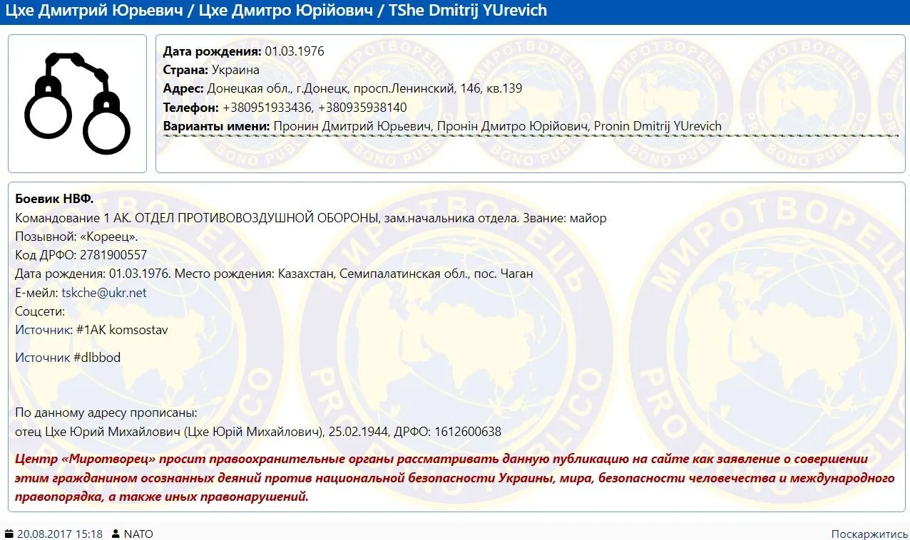 Дані про окупанта