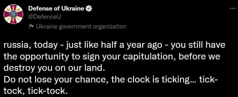 Міноборони України звернулося до РФ із закликом до капітуляції до Дня Незалежності dqxikeidqxiqqeant