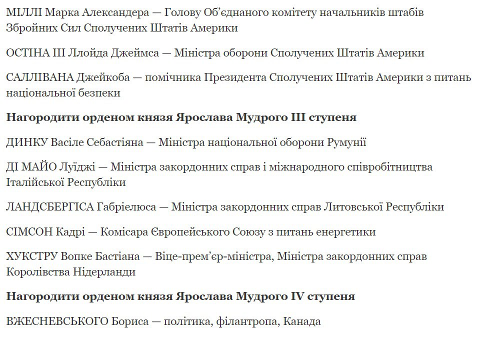 Зеленський нагородив іноземців