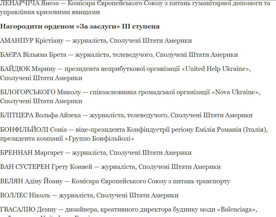 Зеленський нагородив іноземців