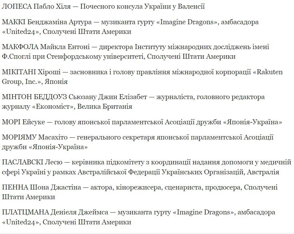 Зеленський нагородив іноземців
