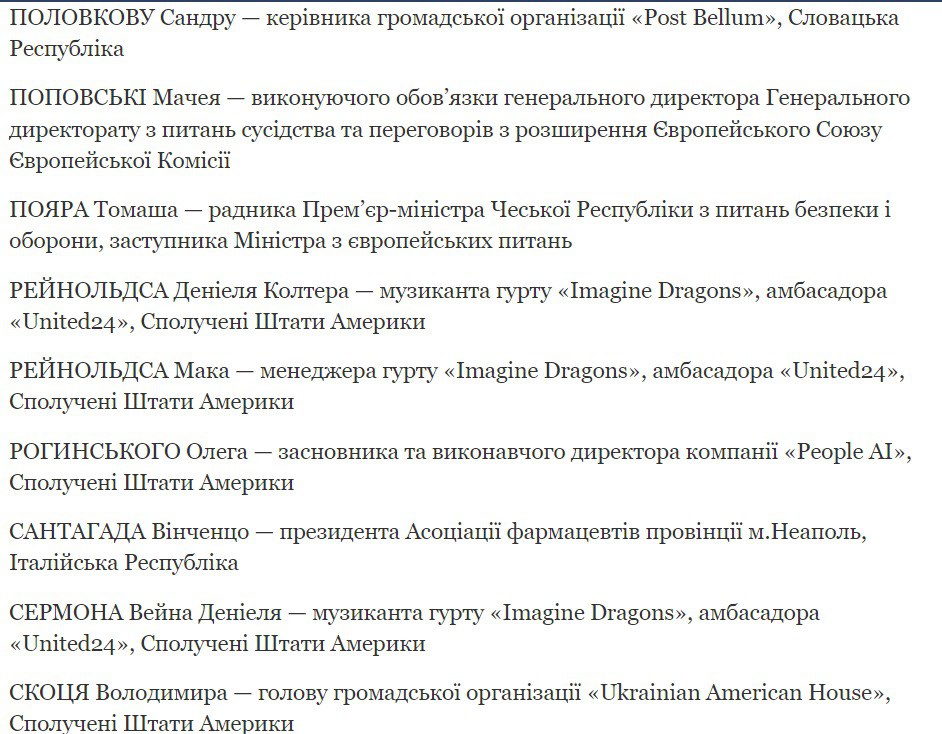 Зеленський нагородив іноземців