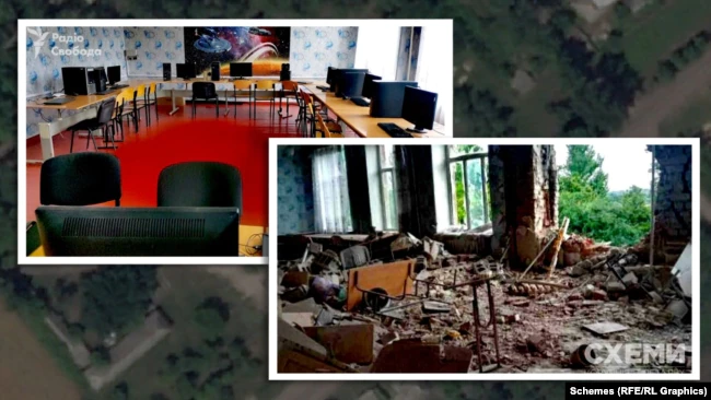 Компьютерный класс в школе до оккупации и после ее начала