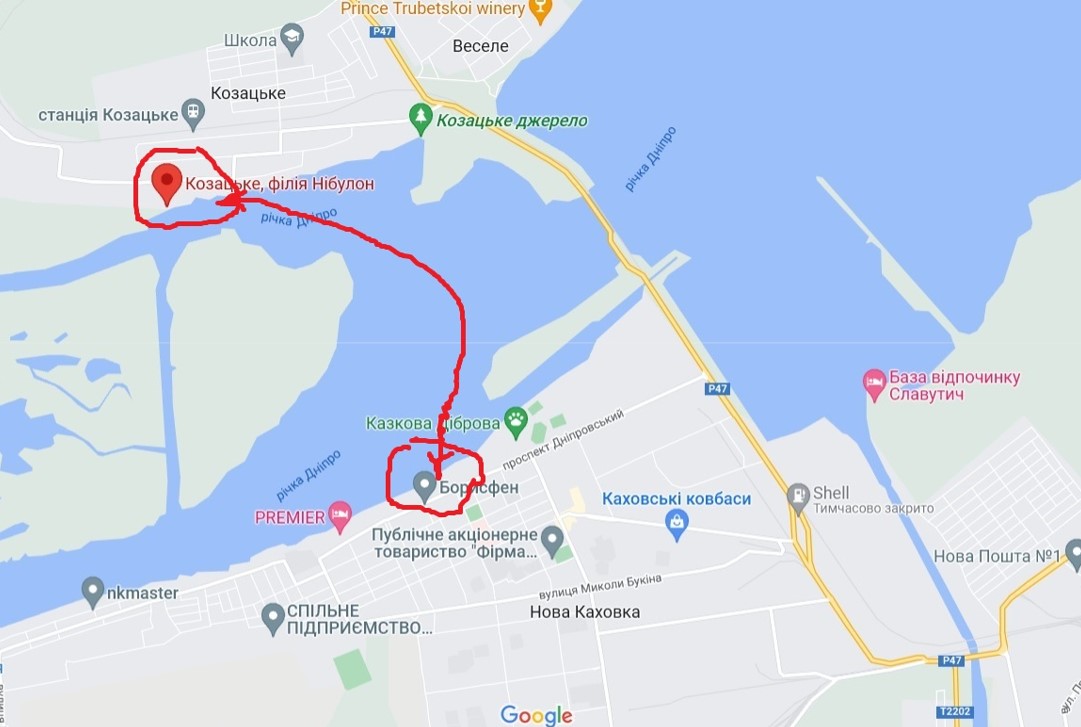 оккупанты используют понтонную переправу, которую построили неподалеку от дамбы Каховского водохранилища