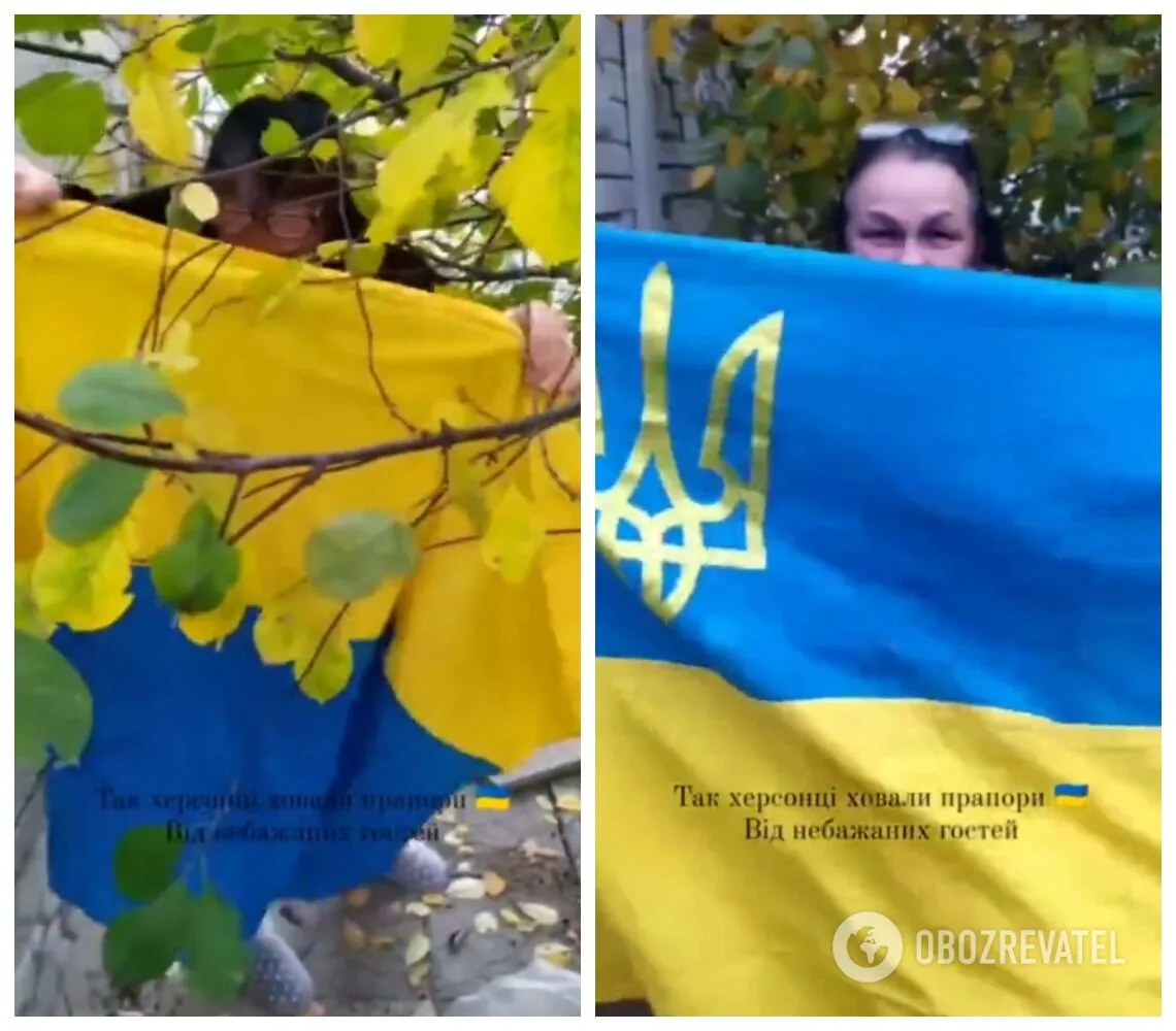 После деоккупации города жительница Херсона получила флаг Украины, который прятала под плиткой