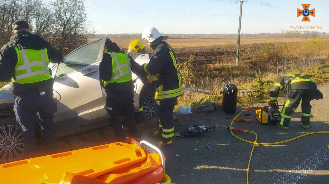 На Київщині легковик протаранив відбійник: частина конструкцій пробила машину наскрізь. Фото