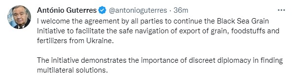 Гутеріш заявив, що вітає згоду всіх сторін продовжити угоду dqxikeidqxiqqeant