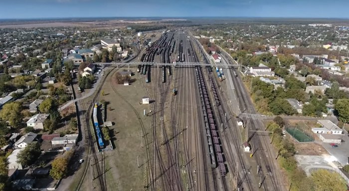 Узловая станция Волноваха с воздуха (съемка 2020 года)