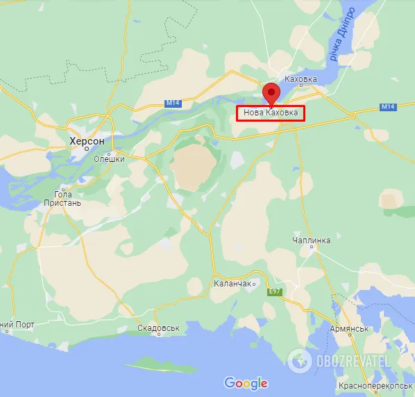 Город Новая Каховка на карте dqxikeidqxiqqeant