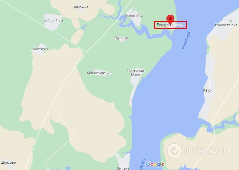 Село Республіканець на карті dqxikeidqxiqqeant