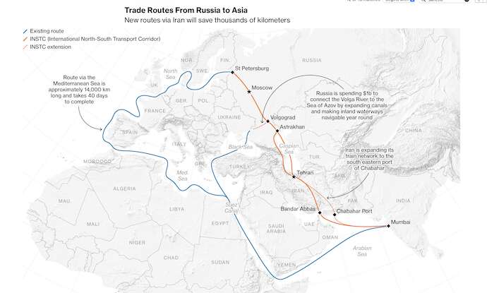 Росія та Іран будують торговий маршрут в обхід санкцій, - Bloomberg dqxikeidqxitkant