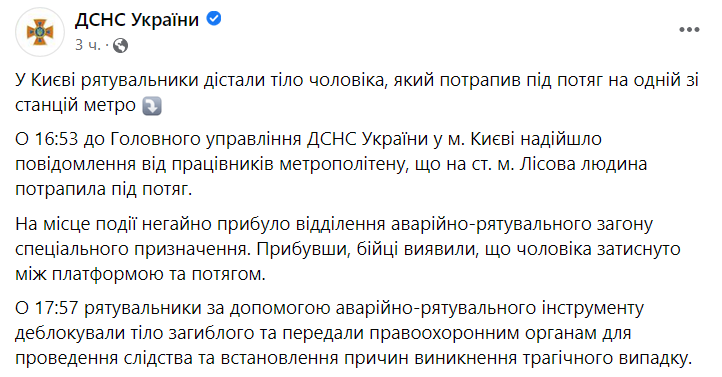 Рятувальники дістали тіло загиблого у метро, який потрапив під потяг у Києві dqxikeidqxitkant