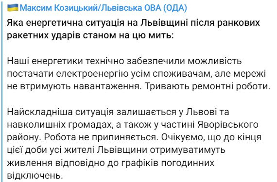 Состояние энергосистемы Львова 29 декабря dqxikeidqxiqqeant