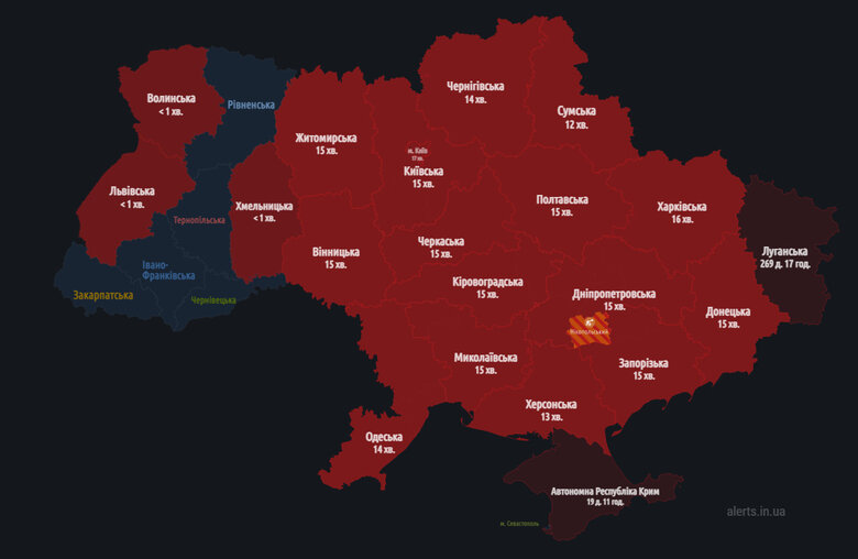 Майже по всій території України оголошено повітряну тривогу 01 dqxikeidqxiqqeant