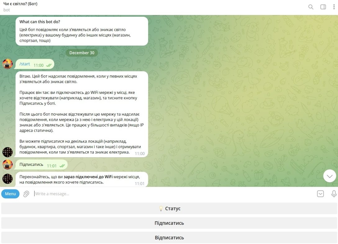 Чи є світло (бот) dqxikeidqxitkant