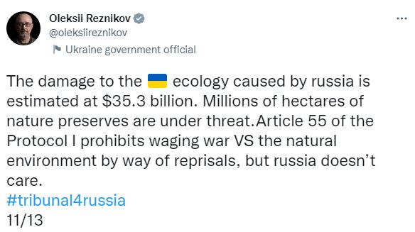В Минобороны подсчитали сумму ущерба экологии Украины после нападения РФ dqxikeidqxitkant