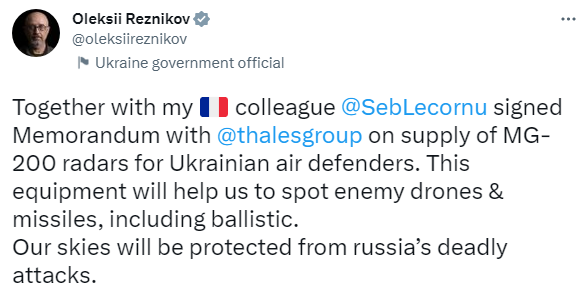 Україна отримає від Франції радари ППО GM 200. Підписано меморандум dqxikeidqxitkant