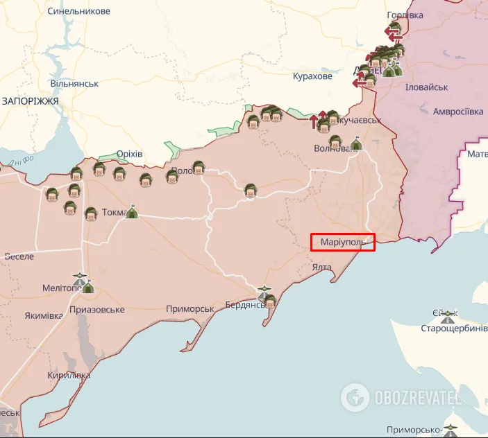 Маріуполь на карті бойових дій