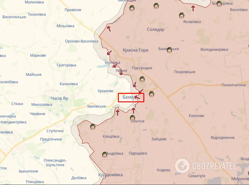 Карта Бахмут лінія фронту