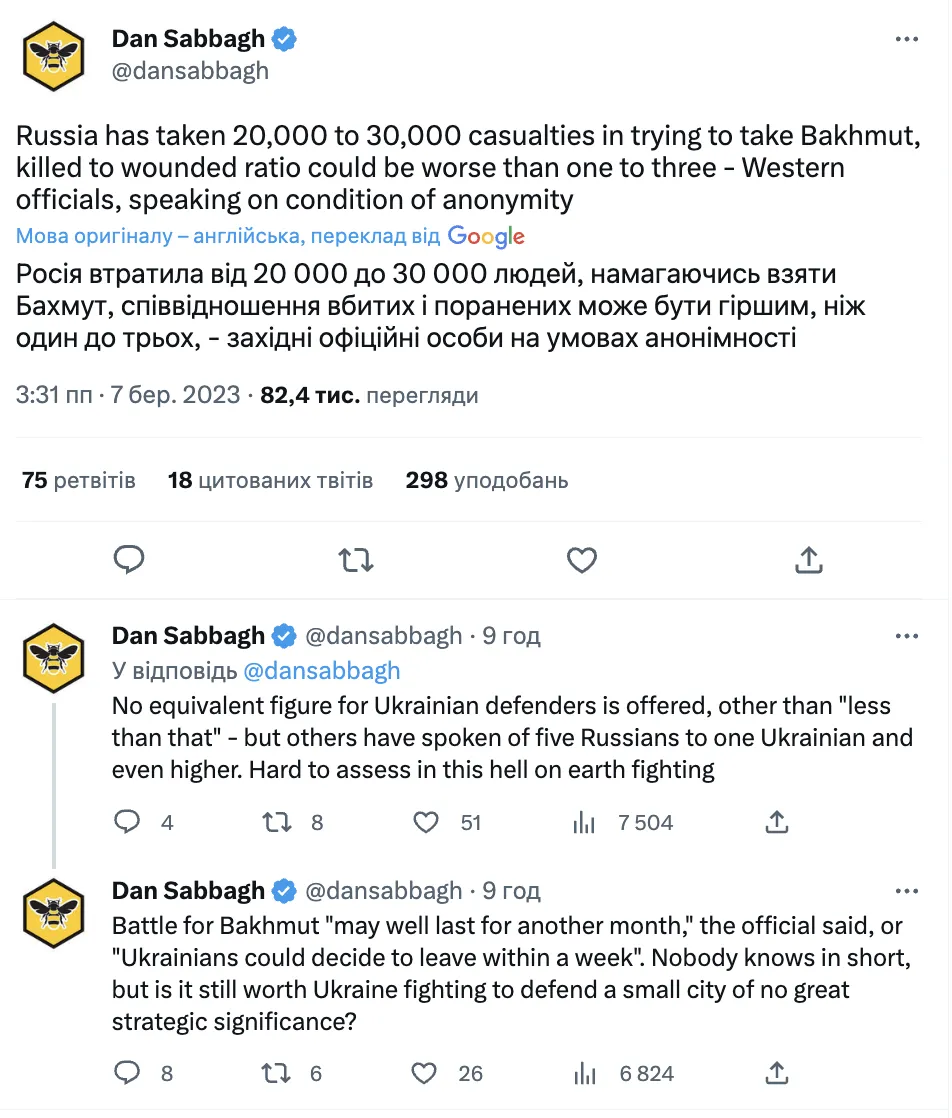 Окупанти втратили 20-30 тисяч солдатів при штурмах Бахмута, – журналіст The Guardian dqxikeidqxitkant