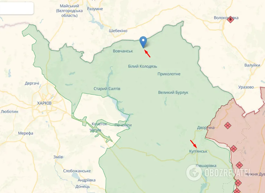 Караїчне та Куп’янськ на карті