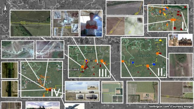 Набор снимков из космоса, иллюстрация Bellingcat к своему расследованию dqxikeidqxitkant