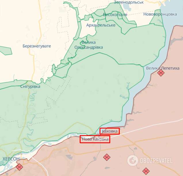 Каховка та Нова Каховка на карті dqxikeidqxitkant