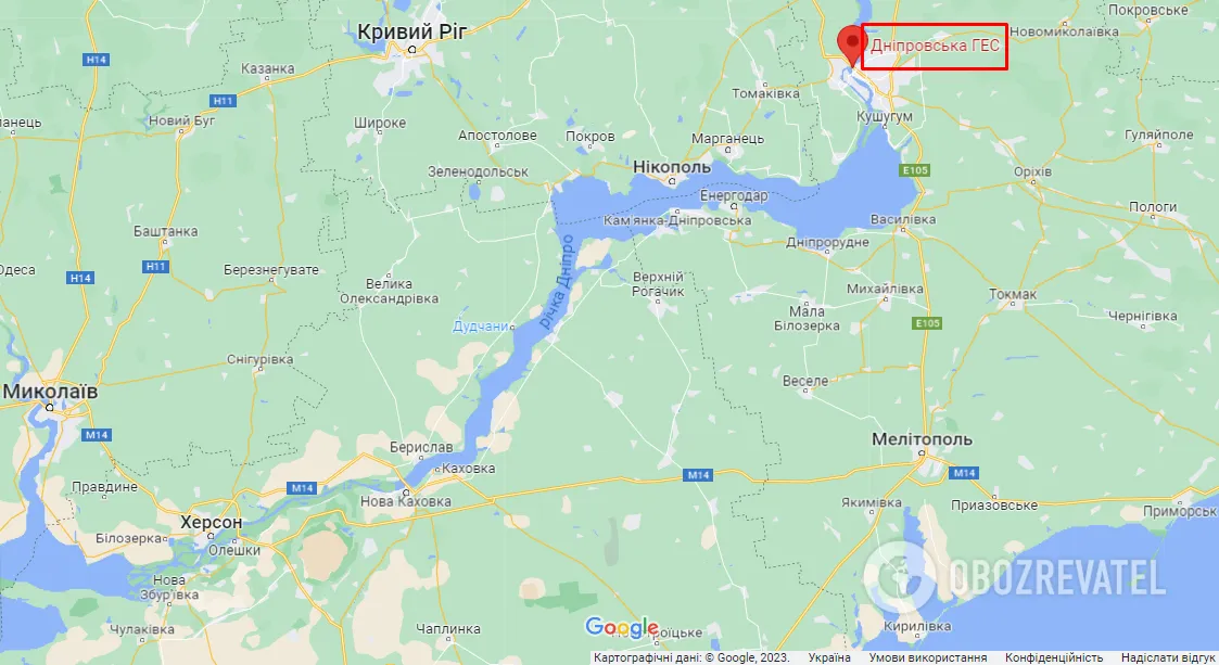 ДніпроГЕС на карті dqxikeidqxitkant