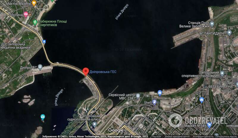 ДніпроГЕС. Вигляд з супутника