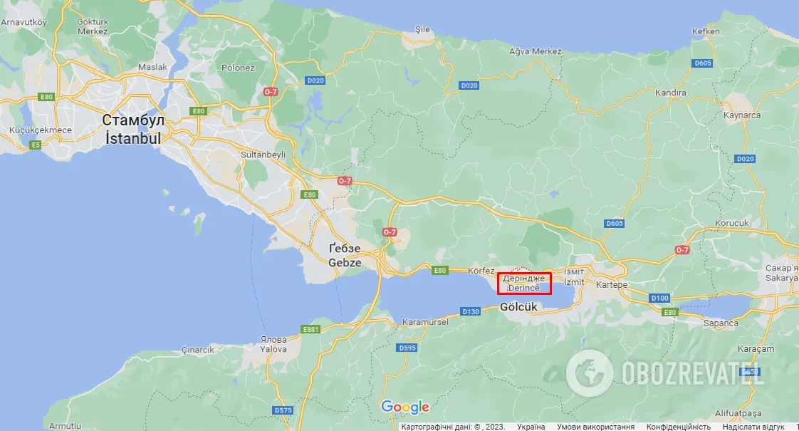 Дериндже на карті