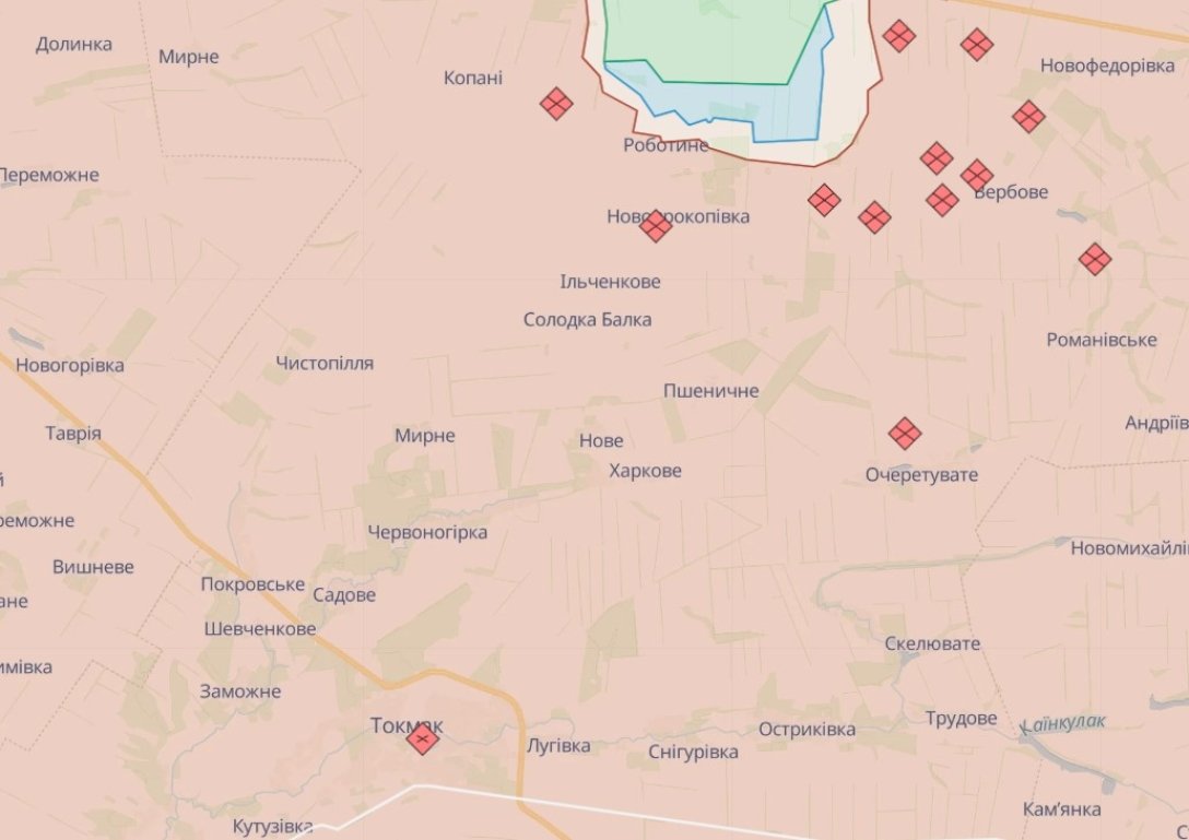 Карта бойових дій, Токмак, Роботине dqxikeidqxiqqeant