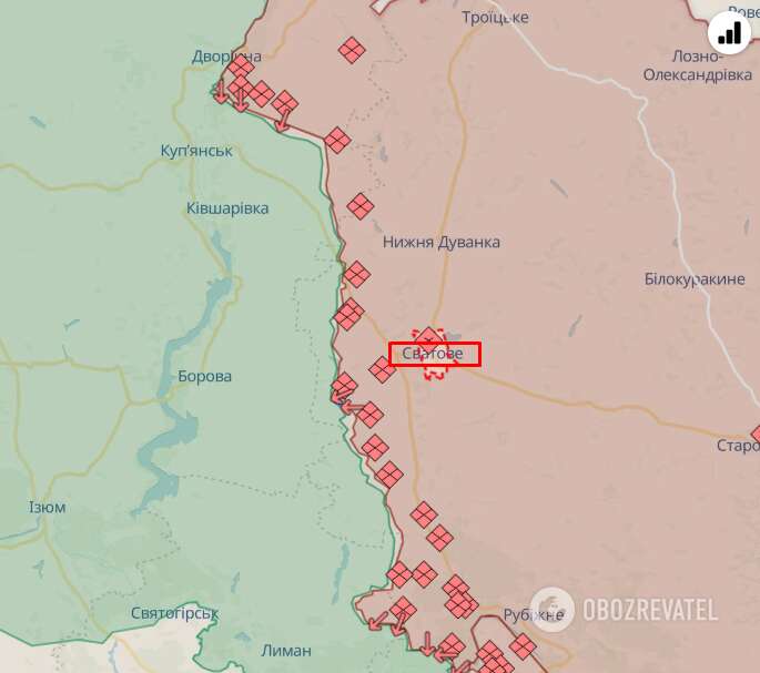 Сватове Луганської області на карті бойових дій