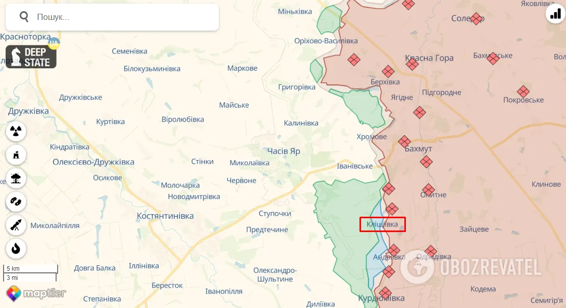 Село Кліщіївка на карті dqxikeidqxitkant