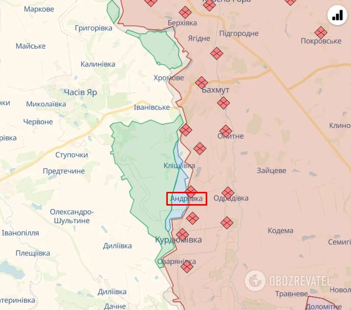 Андріївка (Бахмутський район Донеччини) на карті