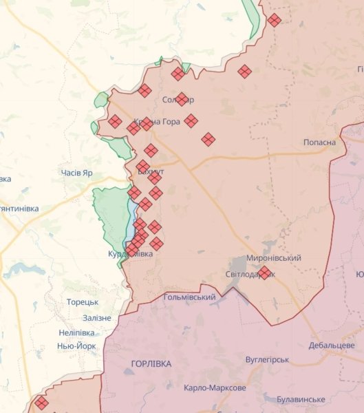 Бахмутское направление, карта боевых действий