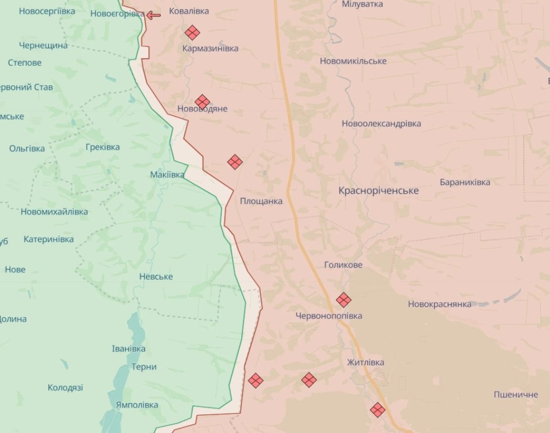 Район Новомихайлівки, карта бойових дій