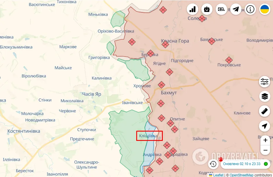 Клещиевка на карте боевых действий