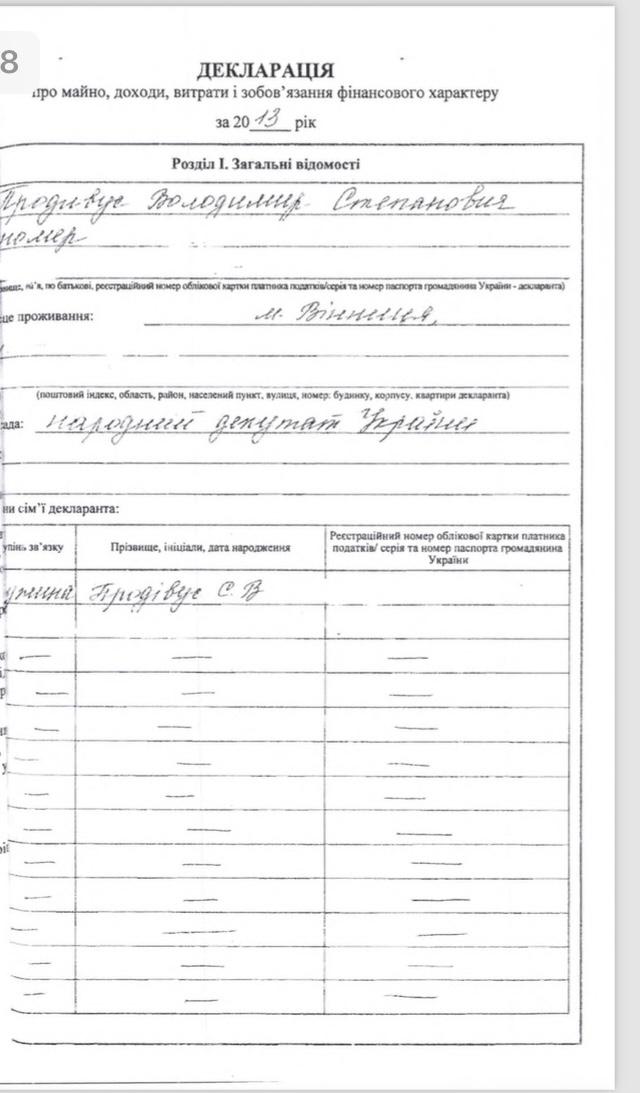 декларація Володимира Продівуса